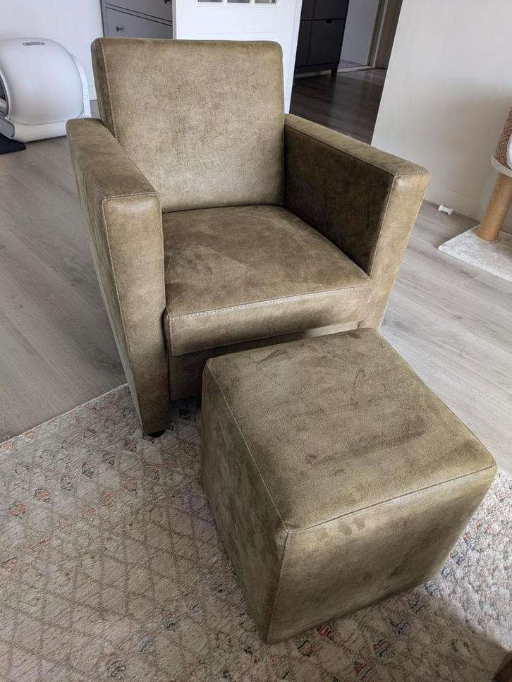 2 stevige stoelen met leuning + voetenbank, Huis en Inrichting, Fauteuils, Zo goed als nieuw, Stof, Ophalen