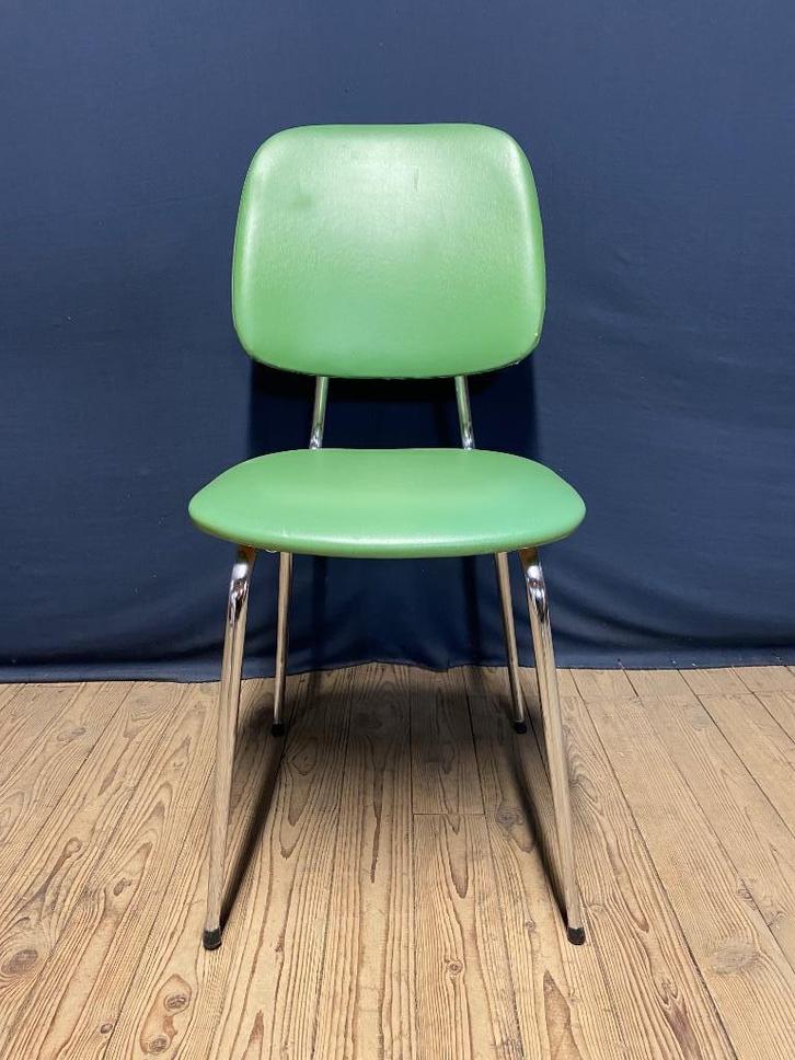 Vintage groene eetkamerstoel skai met chroom, Huis en Inrichting, Stoelen, Gebruikt, Eén, Metaal, Overige materialen, Overige kleuren