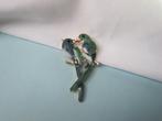 Broche blauw groen emaille vogels / Bird Love 5.7x2.9 cm, Sieraden, Tassen en Uiterlijk, Broches, Verzenden, Zo goed als nieuw