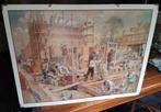 Vintage schoolplaat - Aan het bouwen - Jetses, Antiek en Kunst, Antiek | Schoolplaten, Ophalen of Verzenden, Huis en Tuin