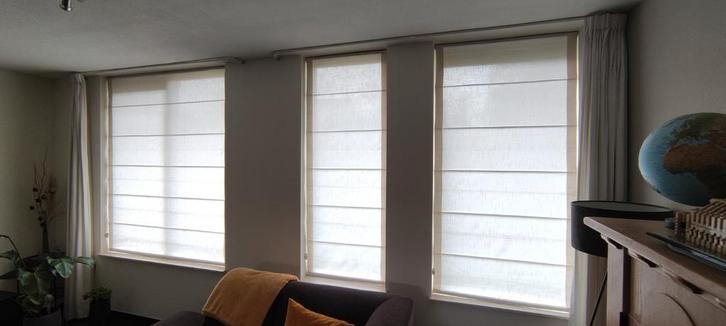 Vouwgordijnen, Huis en Inrichting, Stoffering | Gordijnen en Lamellen, Gebruikt, 150 tot 200 cm, 100 tot 150 cm, Beige, Ophalen
