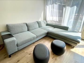 Hoekbank met chaise lounge + kussen Blue Green Grey Japandi  beschikbaar voor biedingen