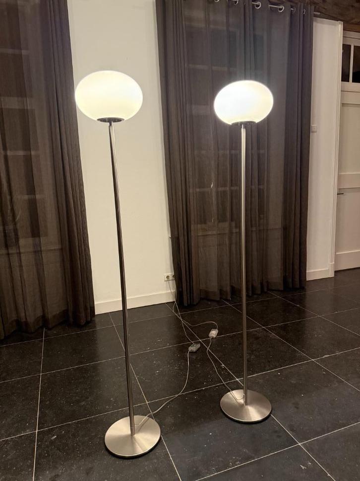 Twee design vloer lampen Prandina, Huis en Inrichting, Lampen | Vloerlampen, Zo goed als nieuw, 150 tot 200 cm, Glas, Metaal, Ophalen of Verzenden