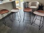 Set van 4 acacia houten barkrukken, Ophalen, Gebruikt, 60 tot 90 cm, Metaal