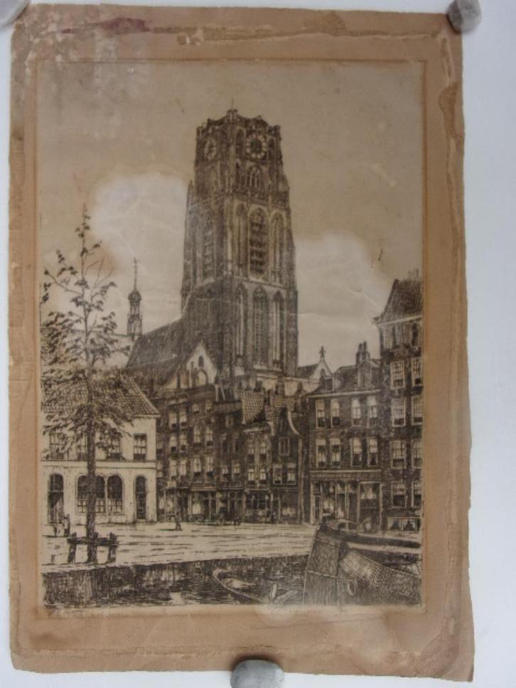 Jansen, Marius - Rotterdam met Laurenskerk (1923), Antiek en Kunst, Kunst | Etsen en Gravures, Ophalen of Verzenden