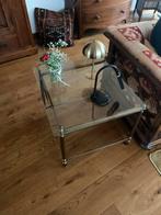 Glazen salontafel met bronzen frame + hoektafels, Ophalen, Gebruikt, 100 tot 150 cm, Glas