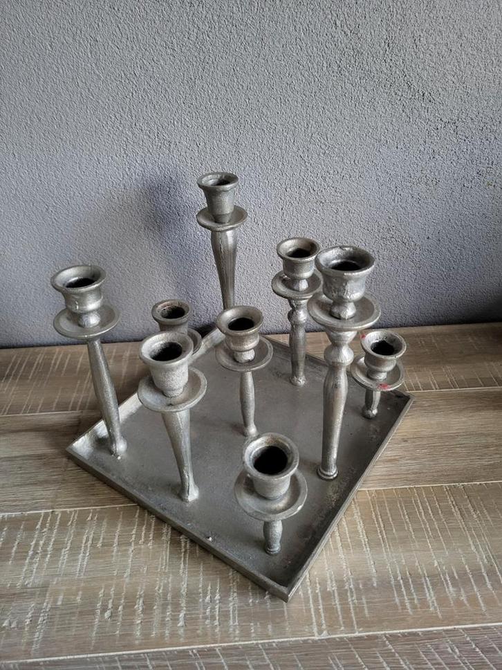 Kaarsenstandaard geruwd aluminium, Huis en Inrichting, Woonaccessoires | Kandelaars en Kaarsen, Minder dan 25 cm, Metaal, Ophalen of Verzenden