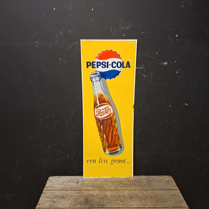 Pepsi cola blikken reclamebord Brux. 175/66, Verzamelen, Boekenleggers, Gebruikt, Ophalen