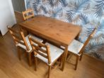 Houten eettafel met 4 stoelen (tafel 120 x 75 cm), Ophalen, Gebruikt, 100 tot 150 cm, 50 tot 100 cm
