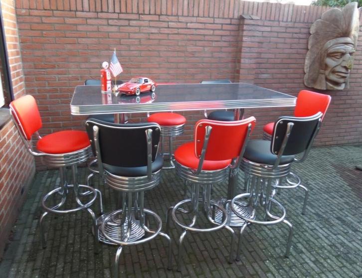 FIFTIES SIXTIES AMERIKAANSE BARKRUKKEN BEL AIR BAR TAFEL, Huis en Inrichting, Barkrukken, Zo goed als nieuw, 60 tot 90 cm, Metaal