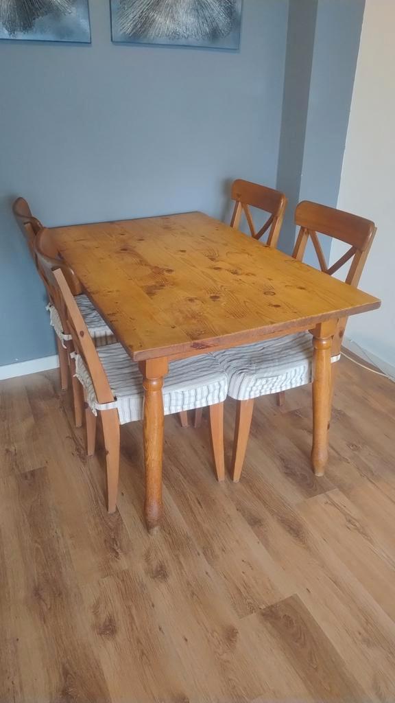 Eethoek met 4 stoelen - Hout, Huis en Inrichting, Tafels | Eettafels, Gebruikt, 50 tot 100 cm, 100 tot 150 cm, Vier personen, Rechthoekig