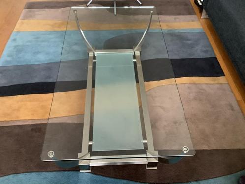 Glazen salontafel of RVS frame., Huis en Inrichting, Tafels | Salontafels, Gebruikt, Minder dan 50 cm, Rechthoekig, Ophalen