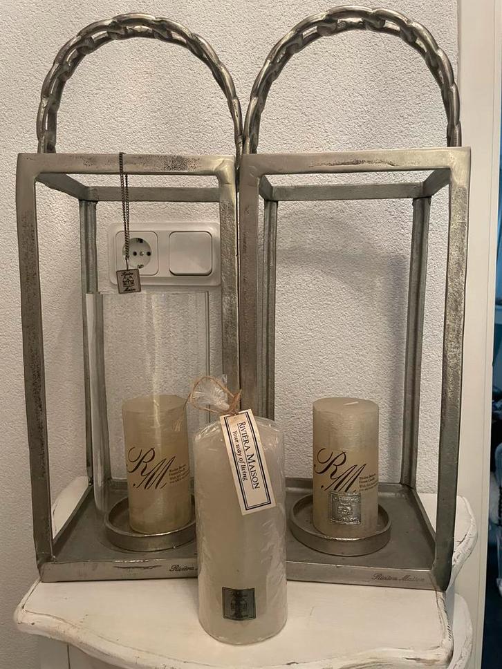 Riviera Maison Lantaren met Kaarsen, Huis en Inrichting, Woonaccessoires | Kandelaars en Kaarsen, Zo goed als nieuw, Kandelaar