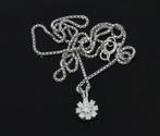 Rozet hanger 9 diamanten 14k wit gouden ketting dames fraai
