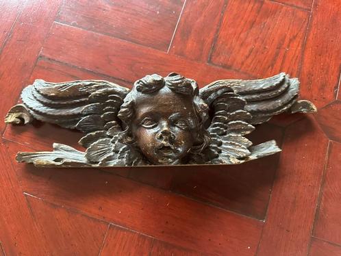 Antiek houtsnijwerk engel met vleugels, Antiek en Kunst, Antiek | Woonaccessoires, Ophalen of Verzenden