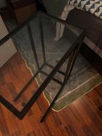 Tafeltje zwart staal met glasplaat, Huis en Inrichting, Tafels | Bijzettafels, Minder dan 55 cm, Metaal of Aluminium, Rond, Zo goed als nieuw