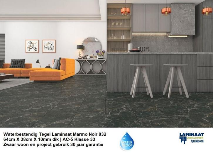 10mm dik Waterbestendig Laminaat Marmer zwart €14,95p/m2, Huis en Inrichting, Stoffering | Vloerbedekking, Nieuw, Laminaat, Zwart