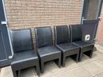 4 Zwarte Leren Eetkamerstoelen, Huis en Inrichting, Stoelen, Gebruikt, Zwart, Leer, Ophalen of Verzenden