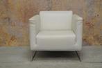 ZGANieuw! gebroken witte leren Natuzzi design fauteuil, 75 tot 100 cm, Design, Metaal, 75 tot 100 cm