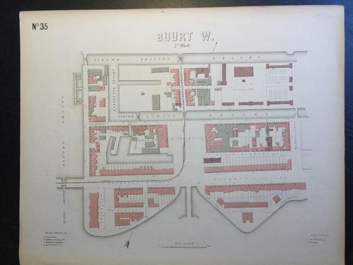 AMSTERDAM Centrum, Sarphatistraat e.o., 1876., Antiek en Kunst, Kunst | Etsen en Gravures, Verzenden