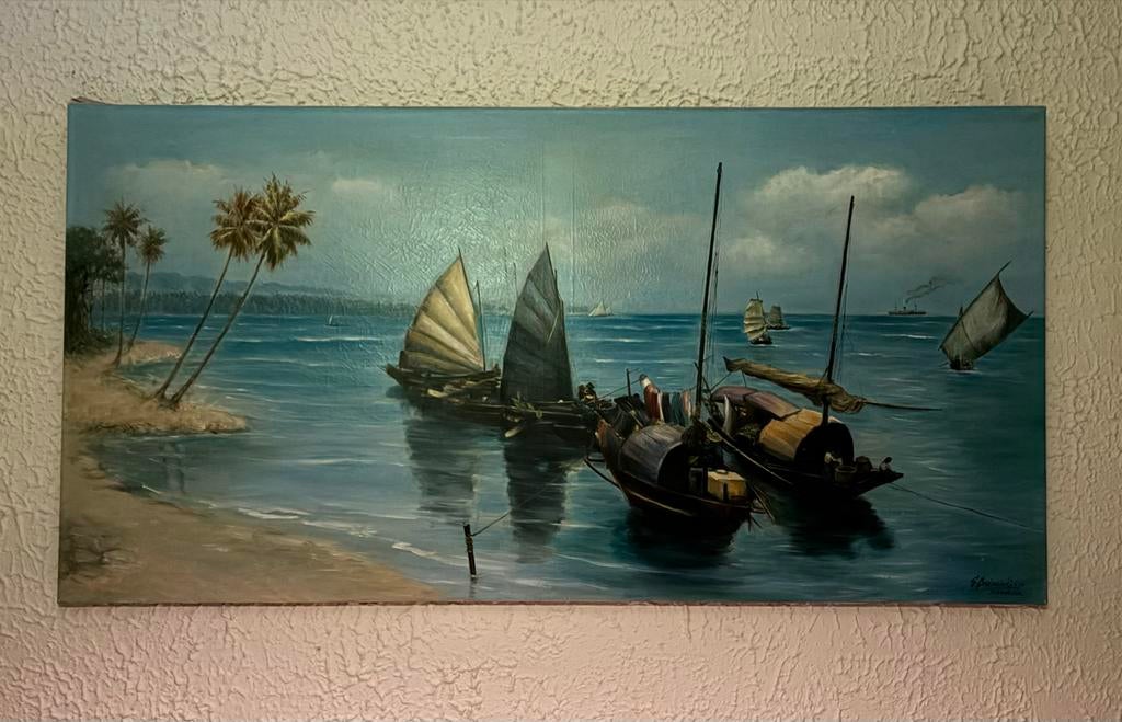 Indonesisch schilderij S. Baharrizki, 1976, Antiek en Kunst, Kunst | Schilderijen | Klassiek, Ophalen