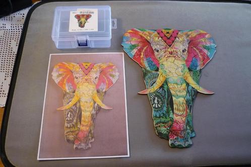 Houten puzzel (A3) '' OLIFANT '' 102 stukjes., Hobby en Vrije tijd, Denksport en Puzzels, Gebruikt, Legpuzzel, Minder dan 500 stukjes