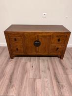 Indonesische TV kast massief hout, Ophalen, Gebruikt, 100 tot 150 cm, Teakhout