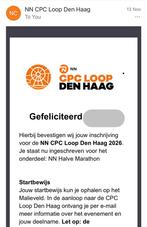 Startbewijs NN CPC Halve Marathon (inclusief locker), Eén persoon, Maart