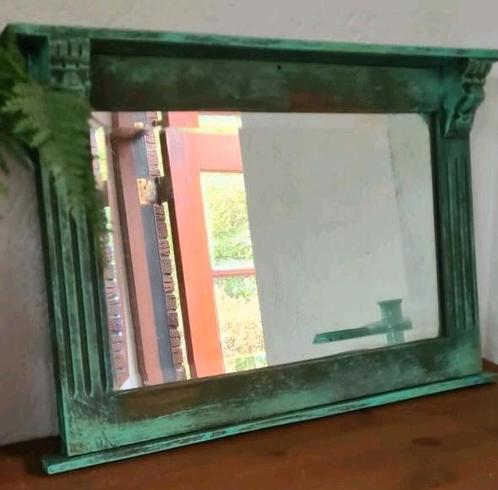 Oude houten spiegel met houtsnijwerk ibiza India stijl, Huis en Inrichting, Woonaccessoires | Spiegels, Zo goed als nieuw, Minder dan 50 cm