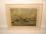 Oil painting, Evert Moll, (1878 - 1955), Busy Harbor view., Antiek en Kunst, Kunst | Schilderijen | Klassiek, Ophalen of Verzenden