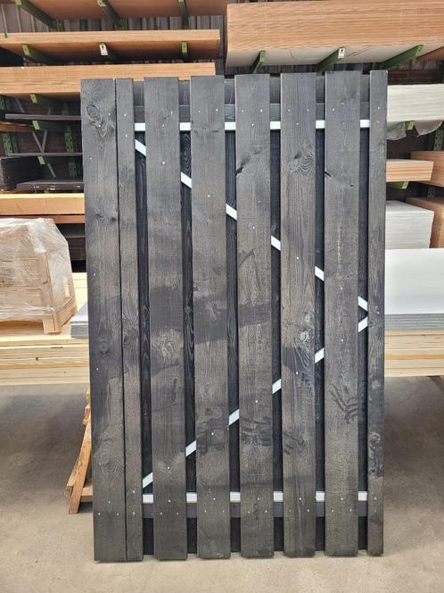 Zwart gespoten (schuif)poortdeur op stalen frame – 120 x 195, Tuin en Terras, Tuinpoorten, Nieuw, Schuifpoort, Hout, 150 tot 200 cm