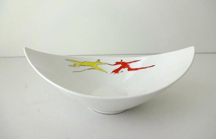 Keramiek schaal langwerpig wit twee punten Artihove 3713-k, Antiek en Kunst, Kunst | Designobjecten, Ophalen of Verzenden