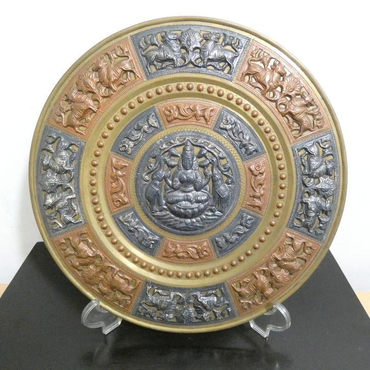 Tanjore artware - wandbord messing [1413], Antiek en Kunst, Antiek | Koper en Brons, Ophalen
