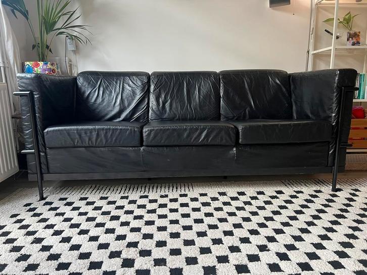 Harvink 3zits leren bank, Huis en Inrichting, Banken | Bankstellen, Gebruikt, Rechte bank, Driepersoons, 150 tot 200 cm, 75 tot 100 cm