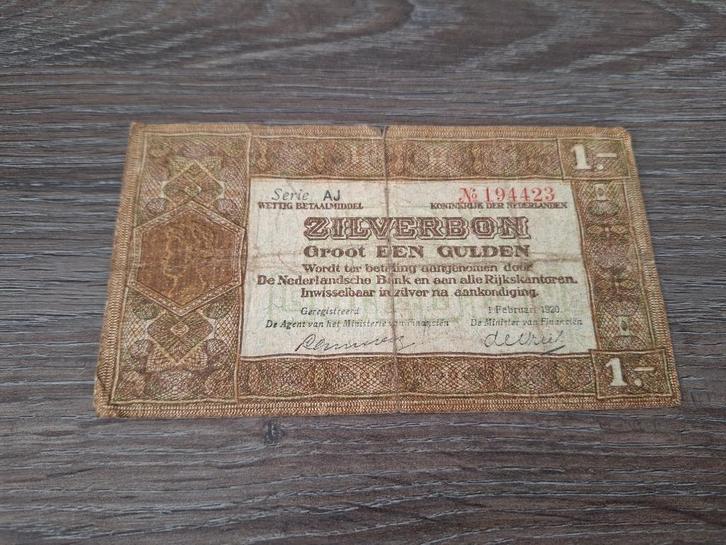 Biljet 1 gulden 1920, zilverbon oude type (2 letters), Postzegels en Munten, Bankbiljetten | Nederland, Ophalen of Verzenden
