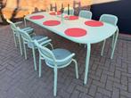 Fatboy TONI tuinset: tafel 220cm+stoelen+kandelaar+placemats, Ophalen, Gebruikt, 6 zitplaatsen, Aluminium