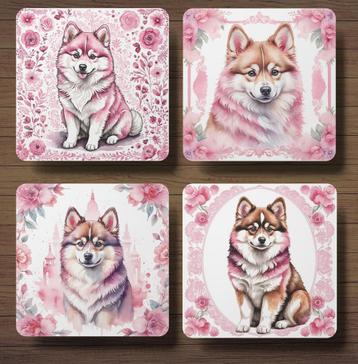 Pomsky Delfts Roze onderzetters met houder beschikbaar voor biedingen