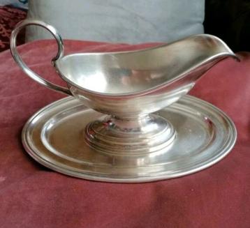 Vintage jus- of sauskom van alpacca. Met vaste schotel 22x15 beschikbaar voor biedingen