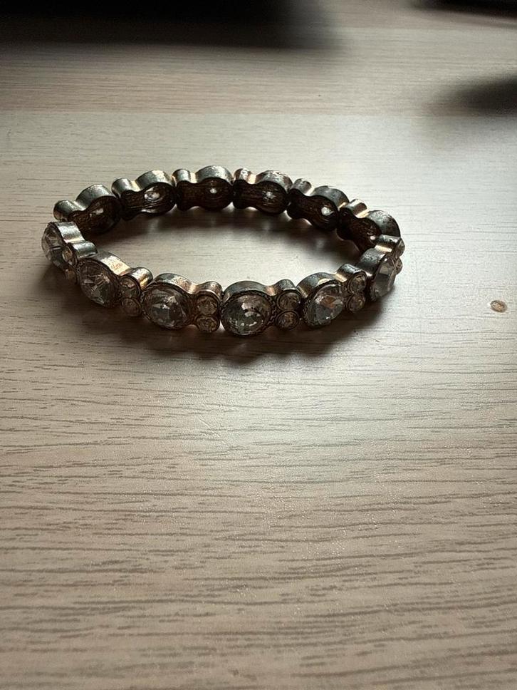 Vintage Zilveren Armband met Strass, Sieraden, Tassen en Uiterlijk, Armbanden, Gebruikt, Zilver, Met strass, Ophalen