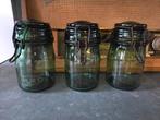 3 Antieke smaragdgroene glazen potten van Solidex begin 1900, Antiek en Kunst, Antiek | Glas en Kristal, Ophalen of Verzenden