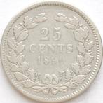XntriQ-Coins - zilveren 25 Cent 1890 zonder punt -Willem III, Koning Willem III, Zilver, 25 cent, Ophalen of Verzenden
