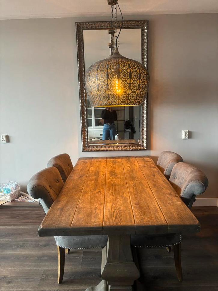 Kloostertafel met 4 Dubbelman Design Stoelen, Huis en Inrichting, Complete eetkamers, Gebruikt, 4 tot 6 stoelen, Ophalen