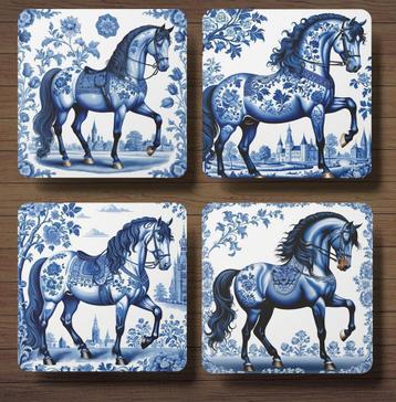 Paarden Delfts Blauw onderzetters met houder beschikbaar voor biedingen