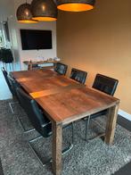 Wengé eethoek met 6 lederen stoelen, Huis en Inrichting, Complete eetkamers, Ophalen, Gebruikt, 6 tot 8 stoelen