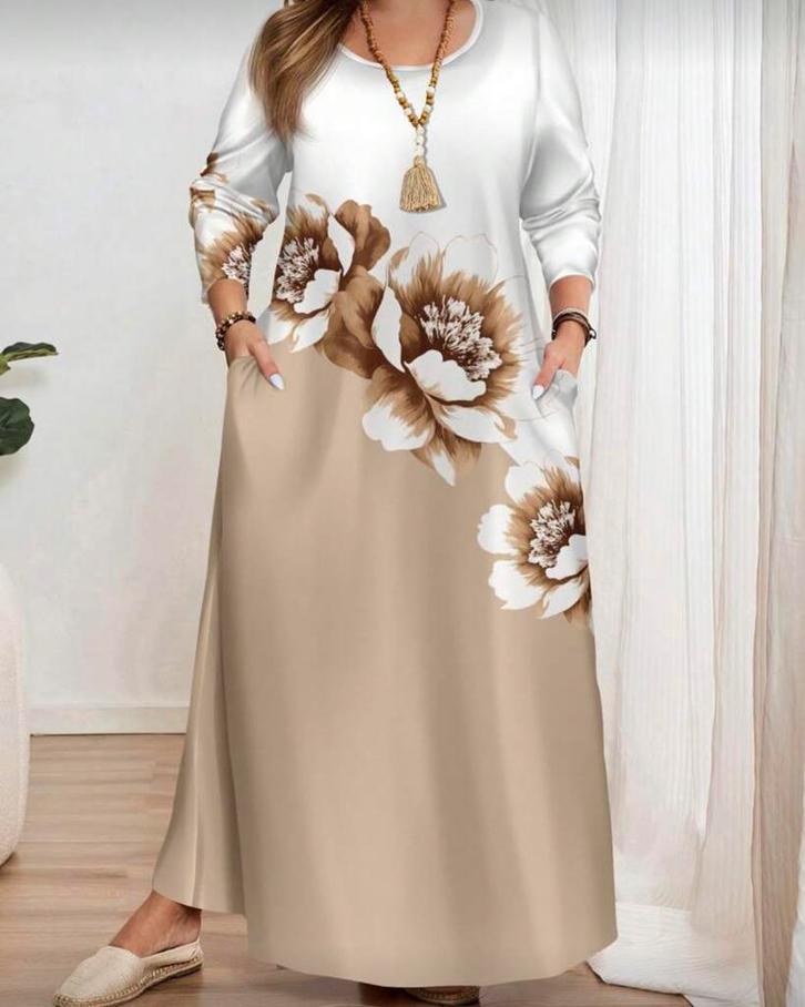 Jurk Serena (44-52), Kleding | Dames, Grote Maten, Nieuw, Jurk, Beige, Verzenden