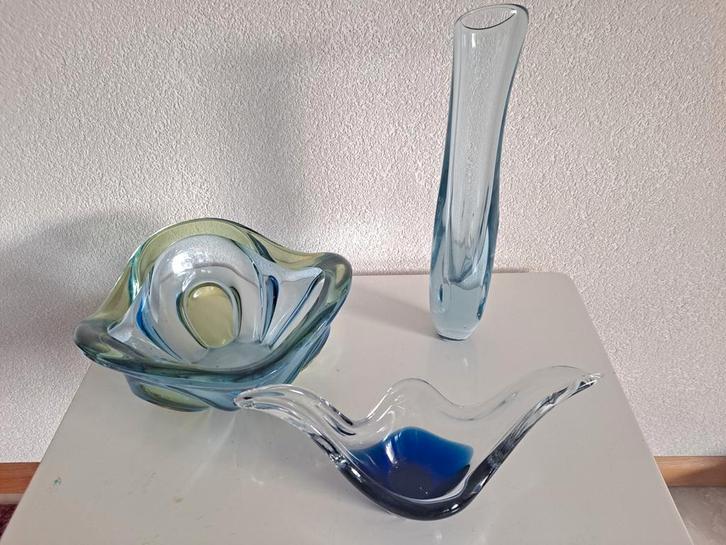 Vintage Murano Glazen Schalen en Vaas Set, Antiek en Kunst, Antiek | Glas en Kristal, Ophalen of Verzenden