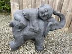 Boeddha op Olifant , hoogte 47cm, Tuin en Terras, Tuinbeelden, Ophalen, Nieuw, Beton, Boeddhabeeld