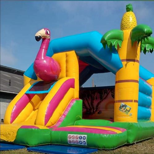Springkussen Flamingo te huur Gratis brengen opzetten, Kinderen en Baby's, Speelgoed | Buiten | Springkussens, Zo goed als nieuw