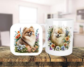 Pomeranian Aquarel set onderzetter + mok beschikbaar voor biedingen