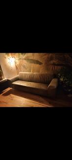 Leren bank, Huis en Inrichting, Banken | Bankstellen, Gebruikt, Driepersoons, Ophalen of Verzenden, Rechte bank